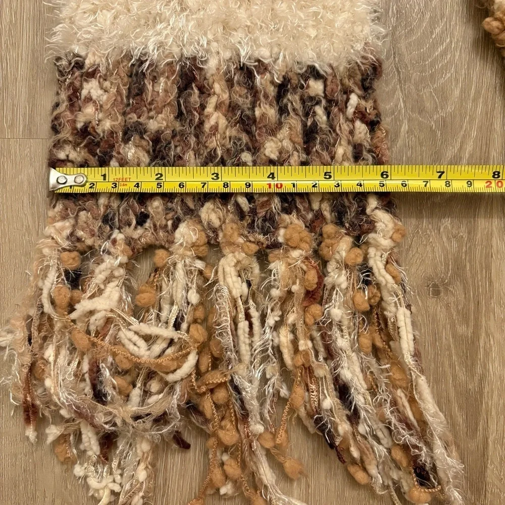 Cejon Brown Beige Textured Knit Fringe Winter Scarf Cozy